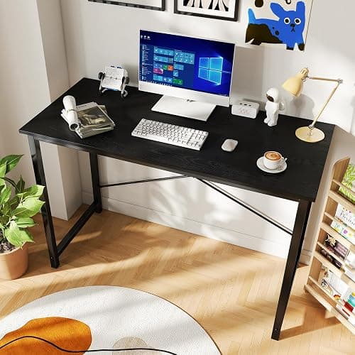 DUMOS 44 in Computer Desk for Home Office, Modern Study Work Table Simple Style for Bedroom, Writing Desks with X-Shaped Reinforcement, Black thumbnail 2