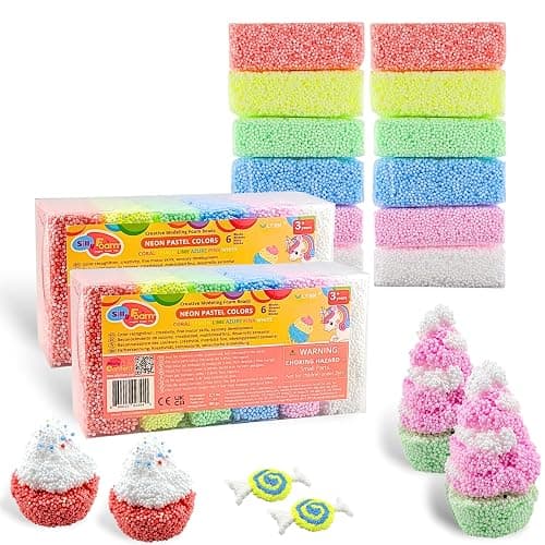 Silly Foam, Creative Modeling Foam Beads, 2-Pack of 6 Neon Pastel Colors, Perfect for Preschool and Kids, Arts & Crafts, Sensory Play, STEM, Travel Toy, Holiday Gifts, Non-Toxic (Age 3+) - Image 1