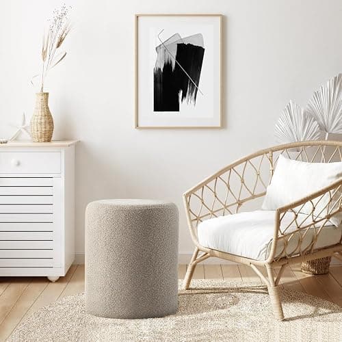 Get Set Style Modern Round Ottoman with Soft Padded Seat, Multifunctional Vanity Stool for Makeup, Upholstered Footrest Stool Ottoman Foot Stool for Living Room, Bedroom - Image 1