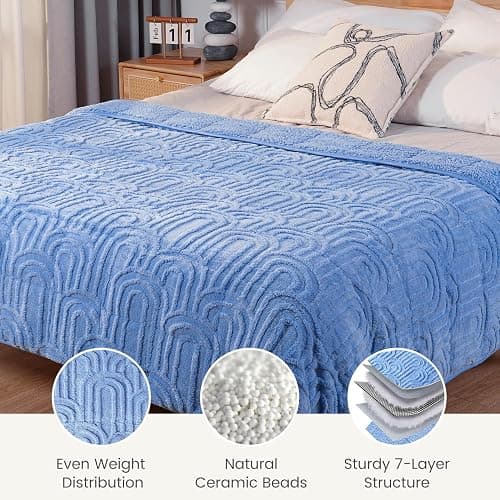 Sherpa Fleece Adult Weighted Blanket Great for Sleep, 15 lbs Dual Sided Soft Fuzzy Heavy Blankets for Couch Bed Sofa, Cozy Warm Fluffy Arched Jacquard Throw for Winter (Blue, 60" x 80", 15 Pounds) thumbnail 5