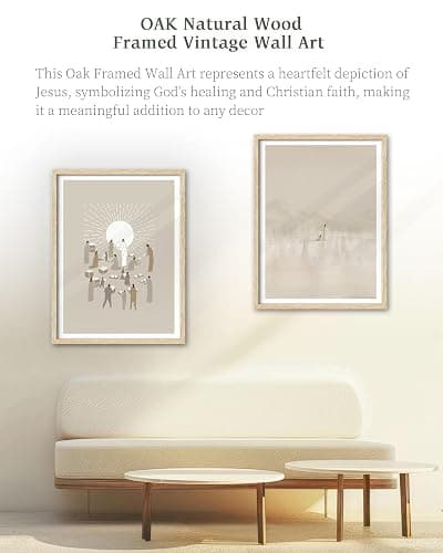 iHery Natural OAK Wood Woman Touches Jesus Framed Wall Art, 12x16 in Jesus Healing Christian Artwork Bible Verse Canvas Art, Modern Sketch Scripture Bedroom Decor, Beige Boho For Living Room 1Pack thumbnail 7