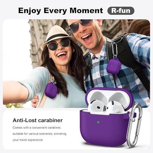 R-fun Silicone Case for AirPods 4 and AirPods 5, Purple | Compatible with Apple AirPods 4 & AirPods 5, Includes Keychain & Cleaner Kit, Supports Wireless Charging thumbnail 2