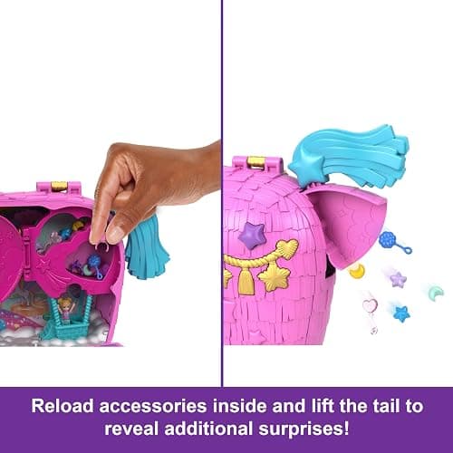 ​Polly Pocket Dolls & Playset with Pets & 25+ Surprise Accessories, Birthday Celebration Unicorn Partyland Playset, Hot Air Balloon Ride thumbnail 5