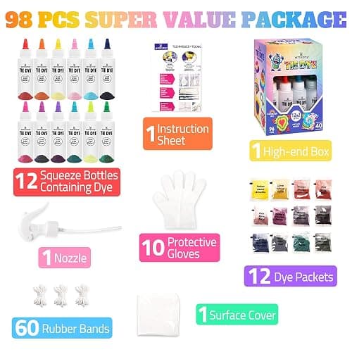 12 Colors Tie Dye Kit, Tie Dye Set for Kids, Pre-Filled Tye Dye Bottles, Non Toxic Permanent Fabric Dye Art Set, Easy DIY Fabric Art - Create Fun - 12 COLORS thumbnail 3