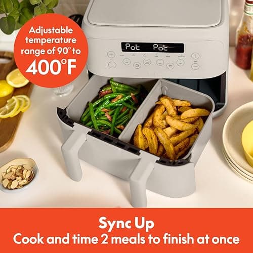 bella 4 Qt TriZone Air Fryer, EverGood™ Ceramic Nonstick Coating, Dual Basket Design w Removable Divider, Digital Touchscreen Control w 6 Preset Cooking Options, 1200 Watt, 3lb Capacity, Oatmilk thumbnail 4