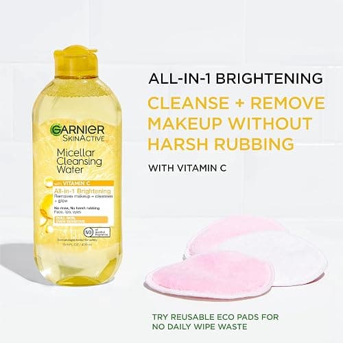 Garnier Micellar Water with Vitamin C, Facial Cleanser & Makeup Remover, Brightening & Hydrating, For All Skin Types, Vegan, Cruelty Free, 13.5 Fl Oz (400mL), 1 Count thumbnail 3