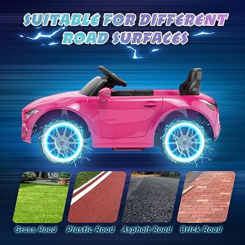NEWDOOD Licensed Mercedes-Benz CLS 350 12V Kids Ride On Car with 2.4G Remote Control, Battery Powered Electric Car Ride On Vehicle w/Bluetooth, Music, Safety, Lights,Ride on Toys for Toddlers (Pink) thumbnail 5