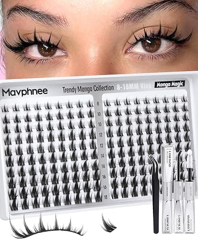 Viva Lash Clusters Kit Manga Eyelash Clusters Anime Individual Lashes Spiky Cluster Eyelash Extensions Kit 8-18MM Fairy Cluster Lashes Clear Band Lashes Clusters with Bond and Seal Lash Glue - Image 1