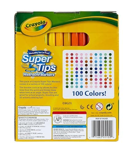 Crayola Super Tips Marker Set (100ct), Fine Point Washable Markers, Drawing Markers for Kids & Adults, Create Thick & Thin Lines, Art Supplies, Ages 3+ thumbnail 6