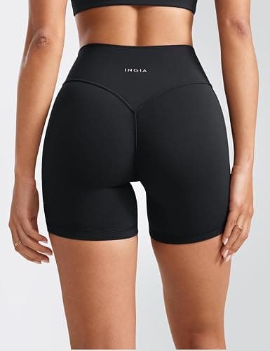 INGIA Womens High Waist No Front Seam Scrunch Butt Biker Shorts 5 Inches V-Back Scrunch Booty Gym Workouts thumbnail 2