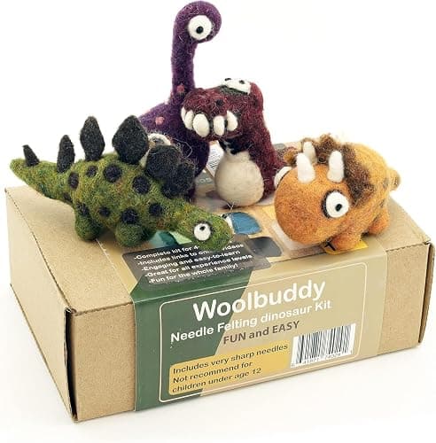 Woolbuddy Needle Felting Kit – Dinosaur DIY Craft Kit for Beginners & Adults – Includes Felting Wool, Felting Needles, Felting Pad & Step-by-Step Instructions - Image 1
