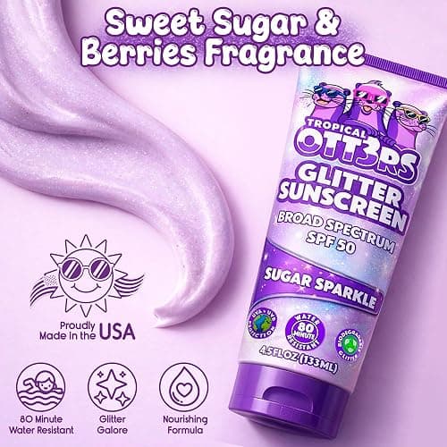 Glitter Sunscreen SPF 50 Lotion 4.5oz - Sparkle & Shimmer Sunscreen - Colored Sun screen for Kids & Women - UVA/UVB Sunshine Protection + 80 Min Water Resistant - (Scented) (USA Made) thumbnail 8