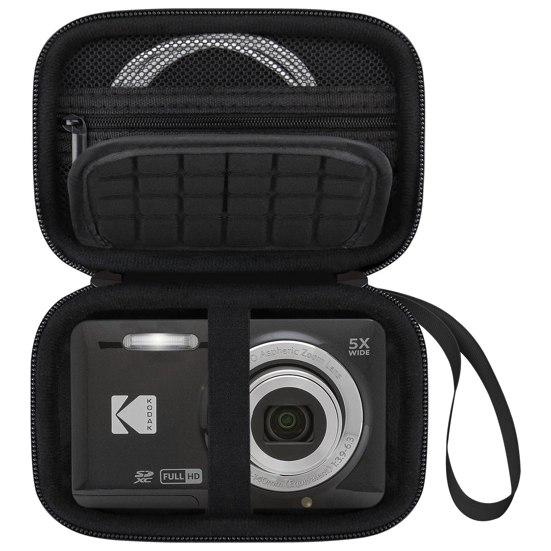 Elonbo Camera Carrying Case for Kodak PIXPRO FZ55 / FZ53 / FZ45 / FZ43 16MP Digital Camera, Vlogging Camera Storage Holder Trave Bag, Mesh Bag Fits Batteries, Cable, Memory Card, Card Reader, Black - Image 1