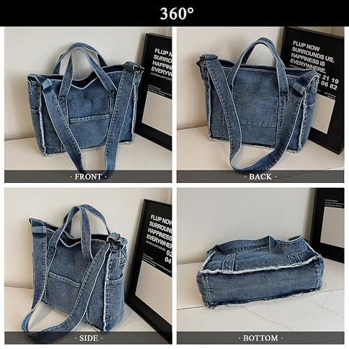 Extolove Denim Tote Bags for Women Jean Purse Casual Denim Handbag Large Capacity Crossbody Shoulder Bag thumbnail 6