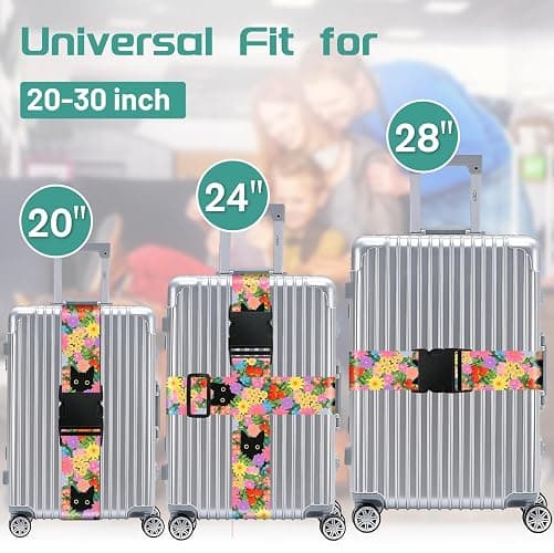 Slohif Luggage Straps for Suitcases Travel Belt Accessories Luggage Connector Identifiers 2 Pack Over Handle with Buckle Unique Nylon Adjustable Strap for Sleeping Bag Car Seat Cat thumbnail 3
