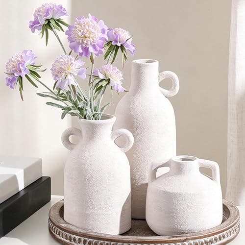 Ceramic Vase Set, 3Pcs Flower Vases for Modern Boho Farmhouse Decor, Decorative Vases for Pampas Grass & Dried Flowers, Distressed Finish - Image 1