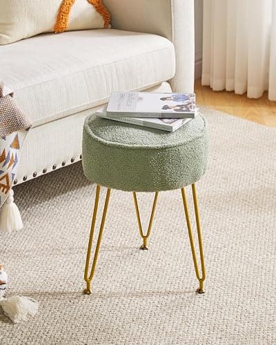 IBUYKE Teddy Velvet Round Footrest Stool Ottoman, Makeup Vanity Stool Side Table, Velvet Dressing Table Seat, Pouf Couch Stool, for Living Room Bedroom, Light Green WBD009D thumbnail 8