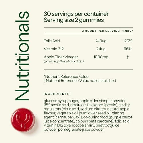 Lean and Detox Apple Cider Vinegar Gummies with Vitamin B12 & Folic Acid for Metabolism, Energy & Digestion Support, Daily Wellness Formula, Apple Flavour, 60 Vegan Gummies thumbnail 8