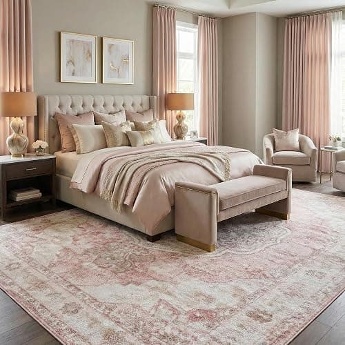 BoutiqueRugs Pink Oriental Traditional Cream 4x6 Area Rug Plum Beige Floral Medallion Kandos Living Room Bedroom Dining Room Home Office Apartment 3'9" x 5'7" Stain Resistant Non-Shedding Pet Friendly thumbnail 8