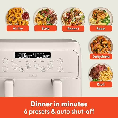 bella 4 Qt TriZone Air Fryer, EverGood™ Ceramic Nonstick Coating, Dual Basket Design w Removable Divider, Digital Touchscreen Control w 6 Preset Cooking Options, 1200 Watt, 3lb Capacity, Oatmilk thumbnail 7