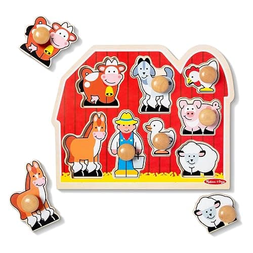 Melissa & Doug Farm Animals Jumbo Knob Puzzle, Wooden Peg Puzzle for Toddlers, Educational Toy for Shape Recognition and Fine Motor Skills, Ages 1+ thumbnail 5