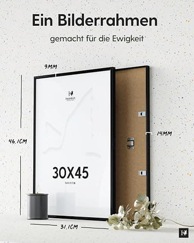 Heimlich® - Bilderrahmen - 30x45 cm, Aluminium Metall, Schwarz - Kleiner Posterrahmen mit Kunststoffabdeckung - Nur zur Wandmontage thumbnail 2