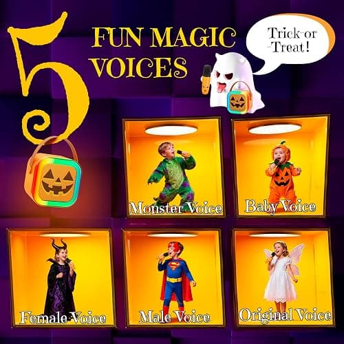 IROO Mini Karaoke Machine for Kids, Halloween Party Supplies & 2025 TOP Toy Gifts Ideas for Girls Boys Ages 4-12, Portable MP3 Player with 2 Wireless Mics for Birthday Christmas Singing Games（Pumpkin） thumbnail 4