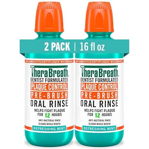 TheraBreath Plaque Control Pre-Brush Oral Rinse, Refreshing Mint Flavor, Antigingivitis and Antiplaque Rinse, Dentist Formulated, Alcohol Free, 16 Fl Oz (Pack of 2) - Image 1