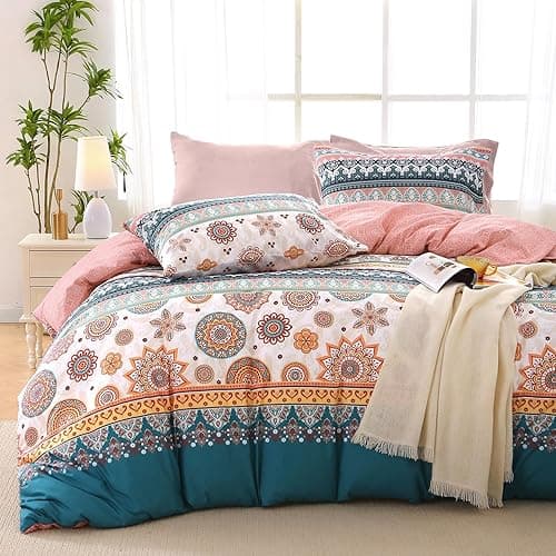 MUXHOMO Bed in a Bag Queen 7 Pieces, Queen Comforter Set Reversible Bohemian Botanical Flowers Design, Ultra Soft & Breathable Bedding Sets with Comforter, Sheets, Pillowcases & Shams thumbnail 2
