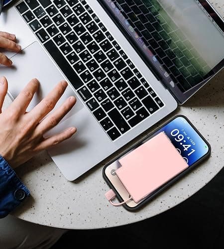 TNTOR Pink Portable Charger for iPhone with Built in Lightning Cable-Credit Card Size for Pocket Wallet Power Bank Compatible with iPhone 14/13/12/11/X/8 Series (Not for iPhone 15 16 Series thumbnail 5