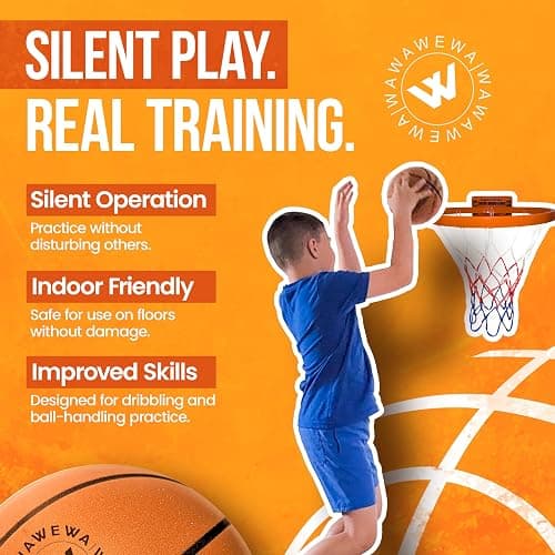 WAWAWEWA The Official Silent Basketball Mini (Size 3) Bundle with Hoop – Ready to Play & Noise Free Indoor Mini Basketball for Quiet Bounce & Large Wall Mounted Basketball Hoop for Indoor Practice thumbnail 2