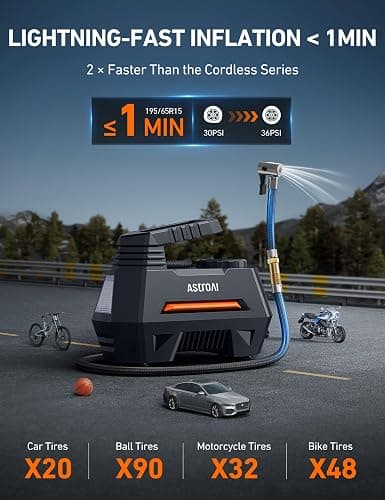 AstroAI Tire Inflator Portable Air Compressor Tire Air Pump for Car Tires - Car Accessories, 9.8Ft 12V DC-Powered Auto Pump with Digital Pressure Gauge, LED Light for Bicycle, Balloons, Orange thumbnail 2