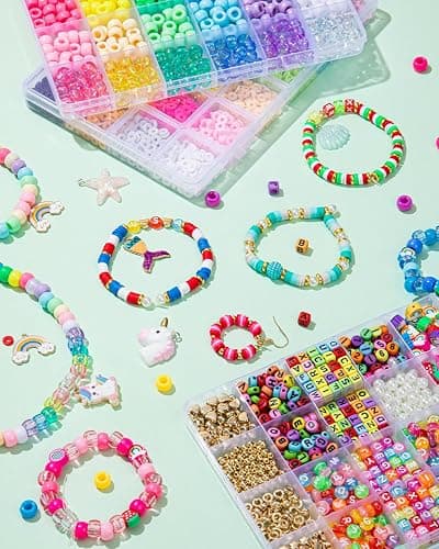 Taybonds Friendship Bracelet Making Kit for Girls Age 6+, 3 Boxes Jewelry Making Kit with Polymer Clay Charms, Clay, Pony, Letter Beads, Pearls, Unicorn Mermaid Rainbow Pendants, Craft Supplies Gift thumbnail 4
