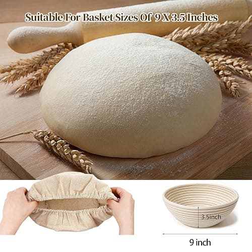 Banneton Bread Proofing Basket - Proofing Basket Set of 2 (9 inch Round) - Natural Rattan Banneton with 4 Linen Liners - Bread Basket for Sourdough Bread Baking Supplies thumbnail 3