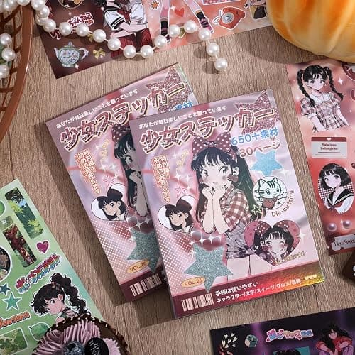 Girl's Japanese Retro Sticker Book, Anime Showa Girl Theme - 650+ Cute Old Showa Style Comics Stickers, for DIY Scrapbooking Journaling Handbook Decoration thumbnail 6