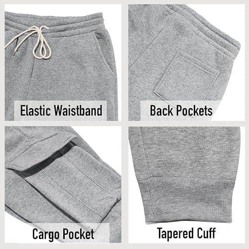 TRFIC Mens Fleece Cargo Sweatpants Heavyweight Elastic Waist Pants with Pockets Baggy Drawstring Jogger Pants thumbnail 7