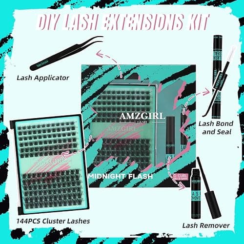 AMZGIRL LASH Midnight DIY Lash Extension Kit, 144 pcs Eyelash Clusters Kit Lash Bond and Seal, Lash Glue Remover and Applicator for Individual False Eyelashes Kit Lash Extensions(D-Mix 8-16mm Kit) thumbnail 2