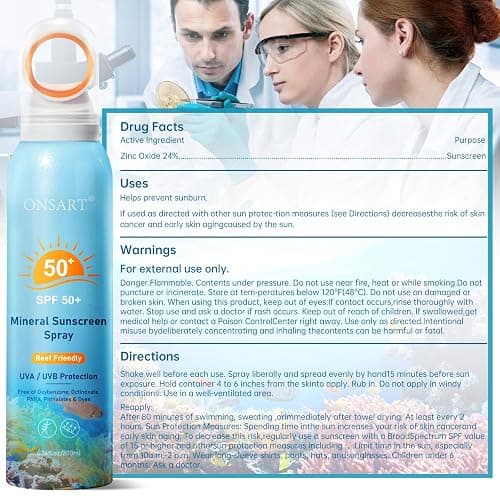 Reef Safe Sunscreen Spray SPF 50, Zinc Oxide Mineral Sunscreen Spray, Broad Spectrum UVA/UVB Protection, 360° Spray, Lightweight & Water Resistant, 6.76oz/200ml thumbnail 7