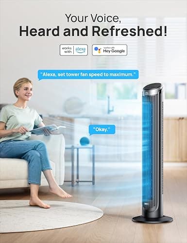 DREO Smart Tower Fan for Bedroom, 90° Oscillating 40" Standing Fan, 26ft/s High-Speed 5 Speeds 4 Modes, Quiet Room Floor Fans, Touch/Remote/APP & Voice Control, Work with Alexa, 12H Timer, Silver thumbnail 6