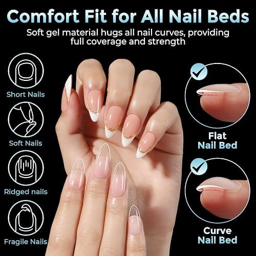 Luckyfairy Medium Almond Nail Tips, 360pcs Soft Gel Pre-Shaped Acrylic Fake Nails, Half Matte Full Cover Clear Gelly Press on Flase Nail Tips for Extension Nail Manicure Home DIY 12 Sizes Gelly Tips thumbnail 2