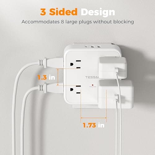 Multi Plug Outlet Extender, TESSAN Wall Surge Protector Plug Extender with 8 Sockets, Multiple Outlet Splitter with 3 USB Ports (1 USB C), Power Socket Expander with Switch for Home, Dorm, White thumbnail 7