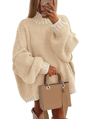 PRETTYGARDEN Women's 2025 Fall Oversized Pullover Sweaters Long Sleeve Mock Neck Chunky Knit Jumper Tops Winter Clothing - Image 1