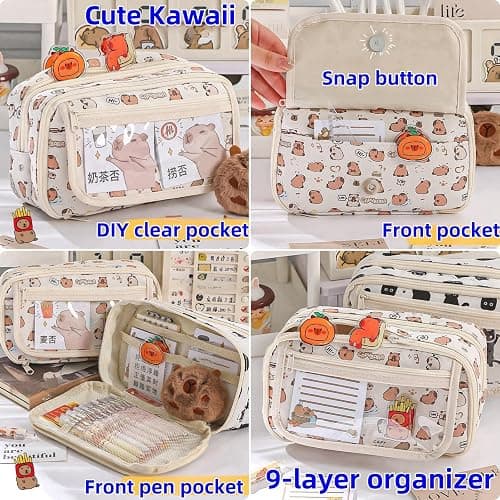 VTYFRY Cute Kawaii Pencil Case Pouch Cartoon Pen Box Holder Organizer for Office Workspace Supplies Desk Accessories Travel Essentials Aesthetic Trendy Cool Stuff Gift Large Capacity (Purple Kapibala) thumbnail 6