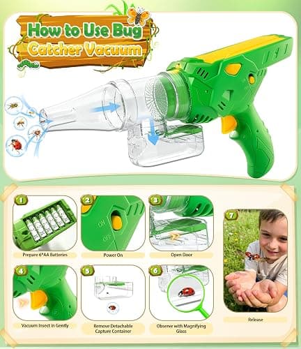 Bug Catcher for Kids 3-12, Bug Vacuum Bugs Catching Release Kit, Magnifying | Glass Bug Collector Butterfly Net Bugs Grabber Insect Catcher Tweezers, SOLIEHOO Boys Outside Explorer Toys Birthday Gift thumbnail 7