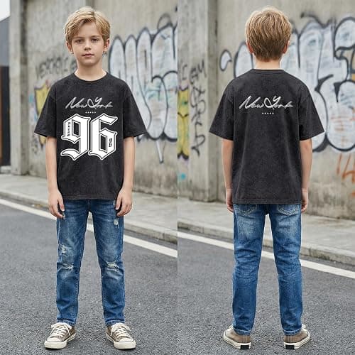 BINTEHGS Boys Graphic Tees New York Jersey Kids 96 Number Shirt Vintage Acid Wash T Shirt Short Sleeve Loose Summer Tee Shirt thumbnail 2