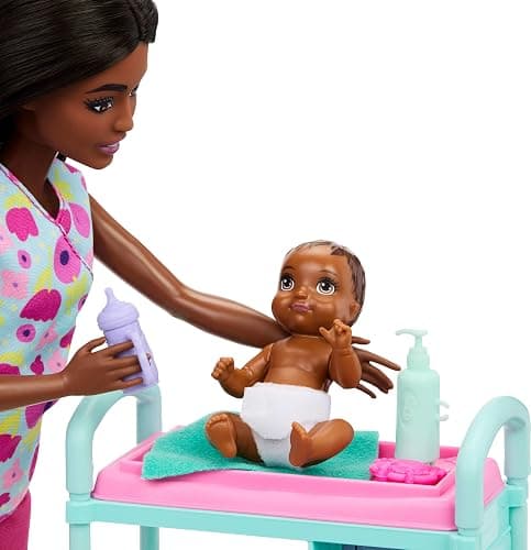 Barbie Careers Baby Doctor Playset with Brunette Doll Wearing Scrubs, 2 Baby Dolls, Examination Table & Accessories thumbnail 5