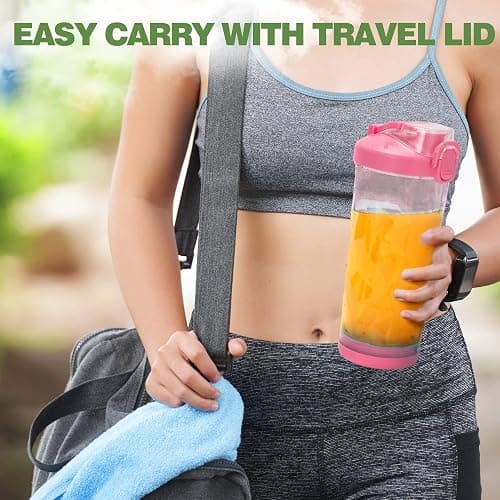 Pink Portable Blender - 270W USB Rechargeable, 20 oz BPA-Free Cup & Travel Lid for Shakes & Smoothies thumbnail 7