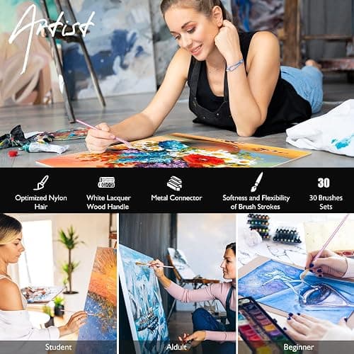 Paint Brushes Set, 30 Pcs Paint Brushes for Acrylic Painting, Oil Watercolor Acrylic Paint Brush, Artist Paintbrushes for Body Face Rock Canvas, Adult Drawing Arts Crafts Supplies, Pink thumbnail 6
