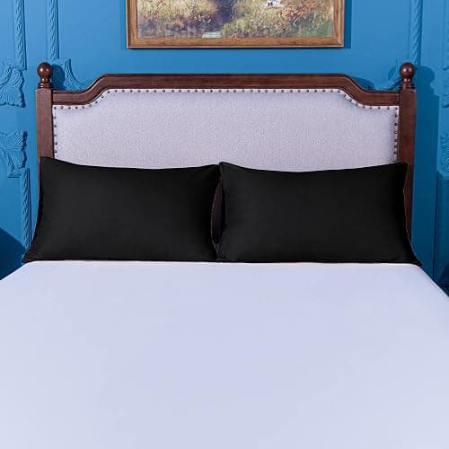 NTBAY Standard Pillowcase Set - 2 Pack Brushed Microfiber 20x26 Pillowcases - Soft, Wrinkle-Free, Fade-Resistant, Stain-Resistant, Black Pillowcases with Envelope Closure - 20x26 Inches, Black thumbnail 2
