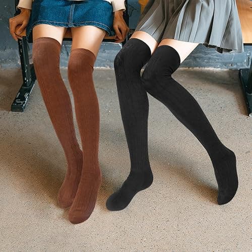 Loritta 4 Pairs Thigh High Socks for Women Knit Long Over the Knee Socks Knee High Socks Gifts thumbnail 5